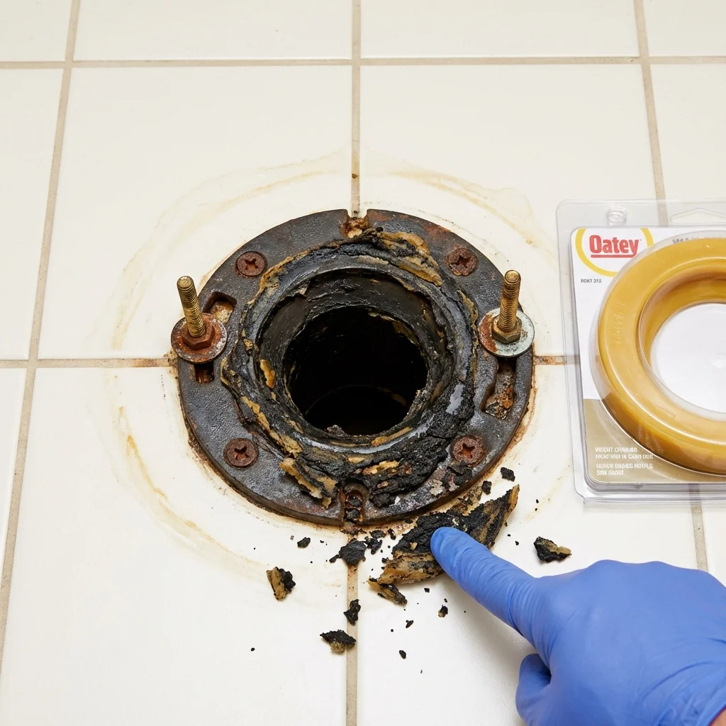 Failed wax ring showing water seepage at the base of a toilet in a Osceola Mills, PA home