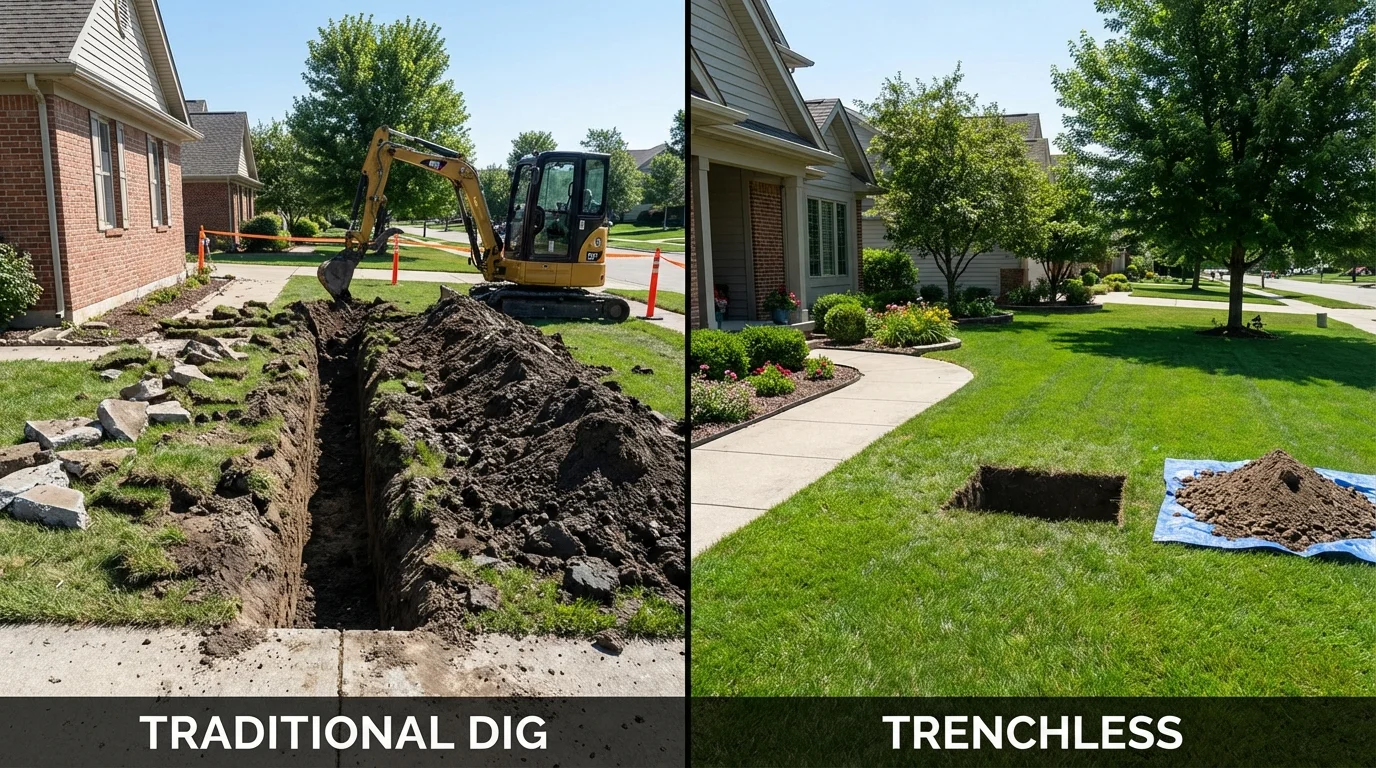 Trenchless sewer repair with minimal yard damage versus traditional excavation in Osceola Mills, PA